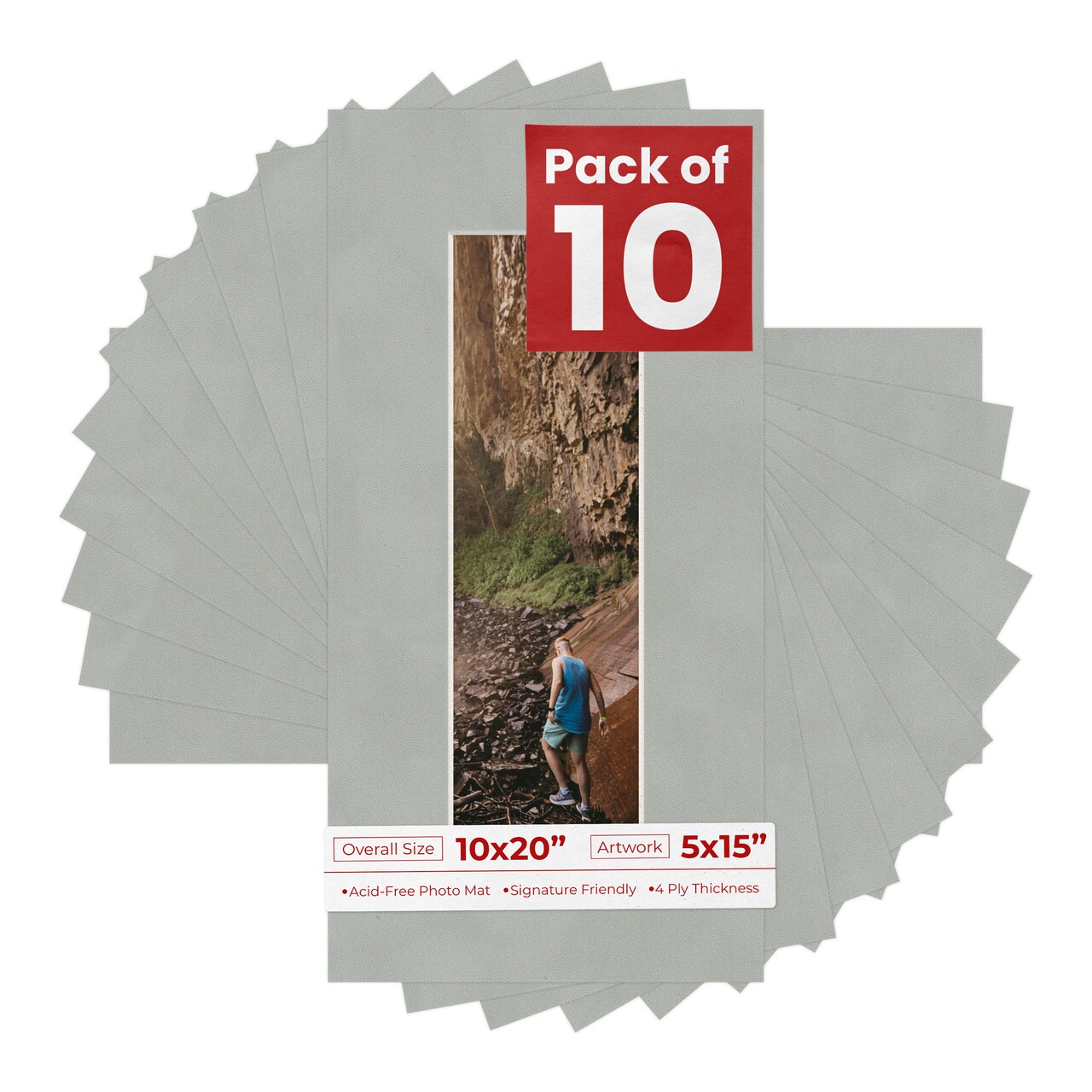 Light Grey Suede Mat Board for 10x20 Frames - Fits 5x15 Photos
